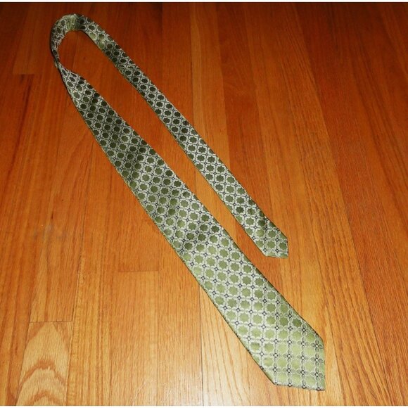 Vintage Ike Behar New York Green Silk Neck Tie geometric - Picture 4 of 9